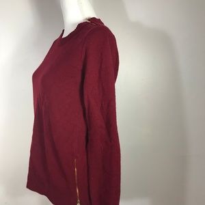 J Crew Maroon Wool Crew Neck Zipper Sweater